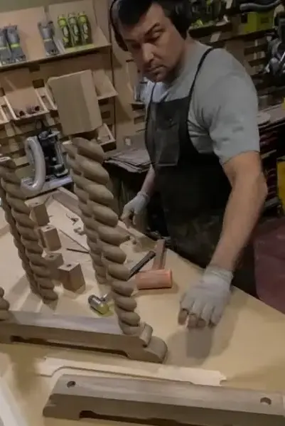 Assembling the barley twist table legs with dowels