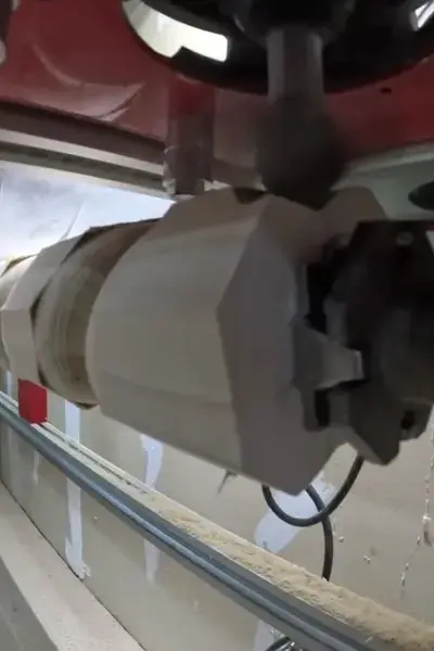 Close up of cutter head on barley twist machine