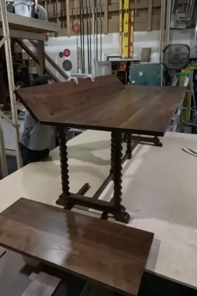 Barley twist table with open side leaves and breadboard extensions