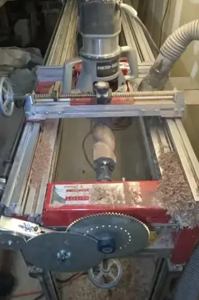 First pass of the cutting head on a leg blank
