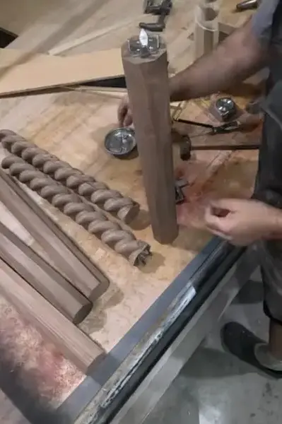 Preparing walnut leg blanks for cutting on the barley twist machine