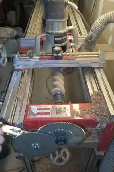Second pass of the cutting head on a leg blank