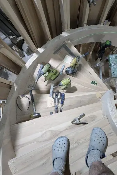 Partially installed stair treads