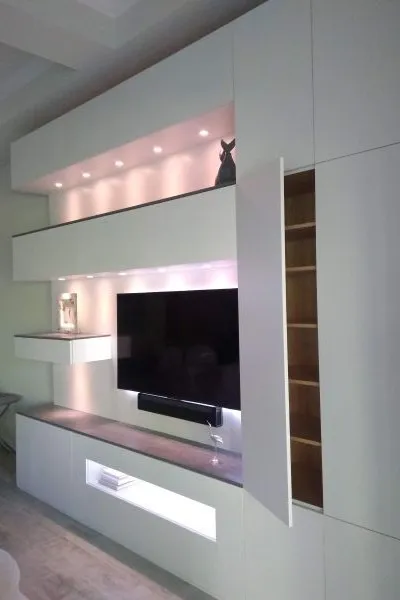 Contemporary white entertainment wall unit