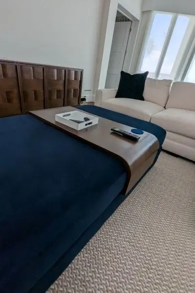 Walnut ottoman table and credenza