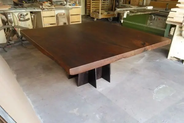 Walnut live edge table with corten steel base