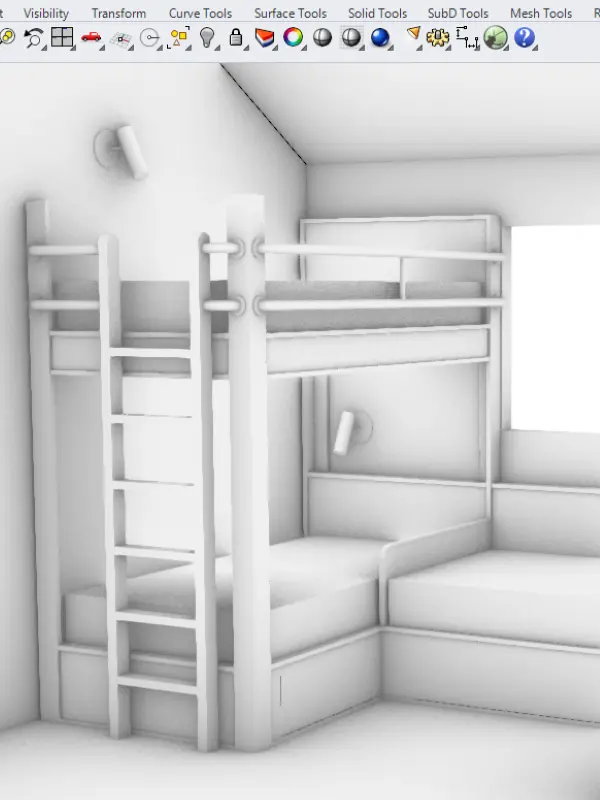 Artic rendering of a 3D model of bunk beds drawn by Kodama
