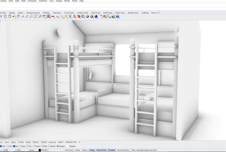 Artic rendering of a 3D model of bunk beds drawn by Kodama